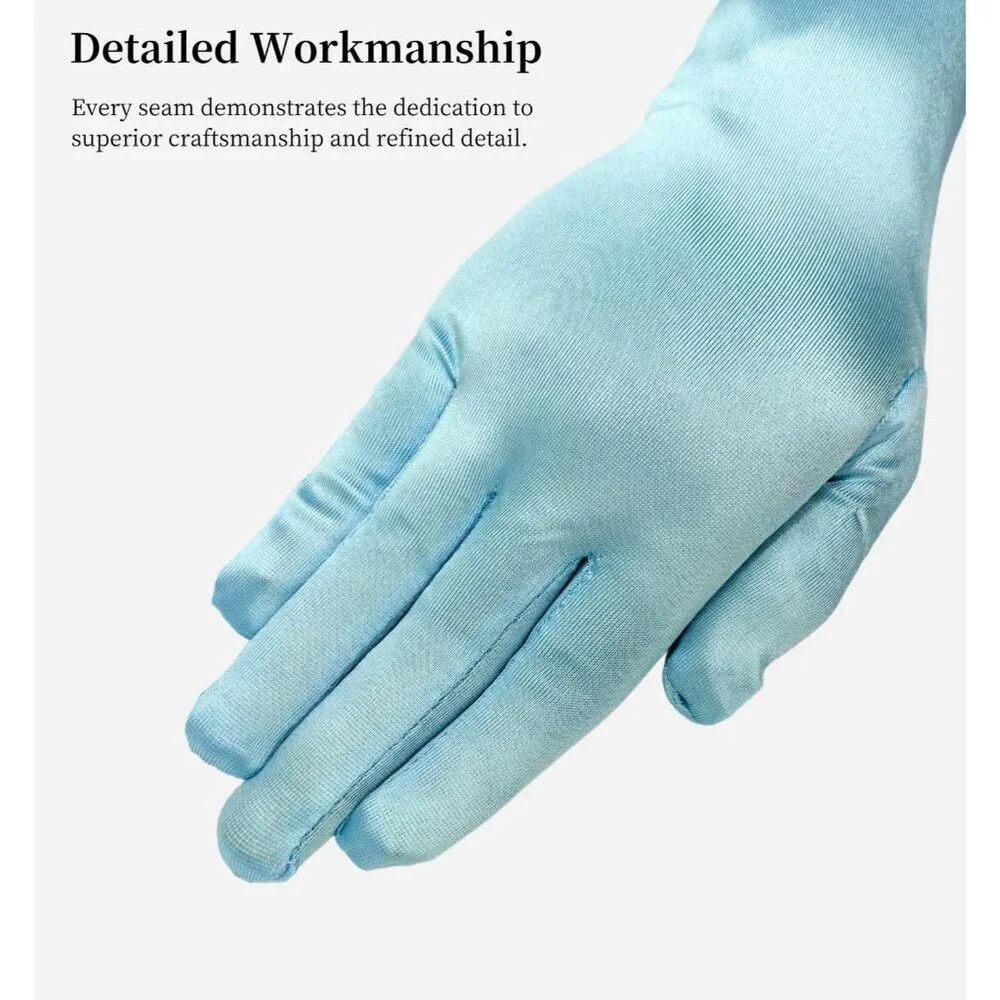 Women's Elbow Length Light Blue Satin Gloves Costume Princess Party Accessories